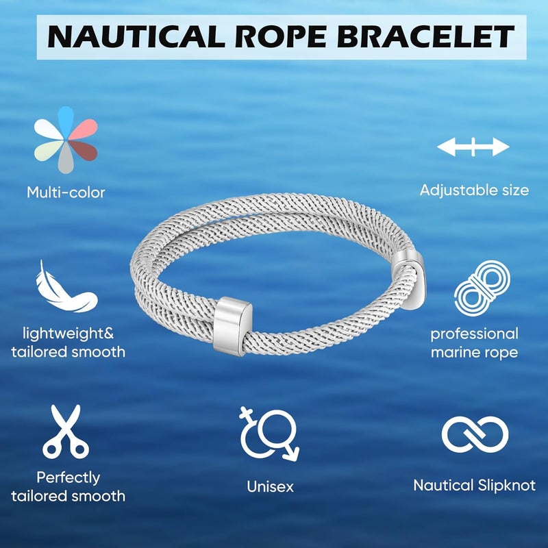 TempBeau Store Nautical Braided Rope Bracelets Set - 6 Pcs Adjustable Braided Cord Bracelet, Handmade Navy Marine String Bracelet with Metal Knot, Men Women Braided Bracelets Gifts - Image 5